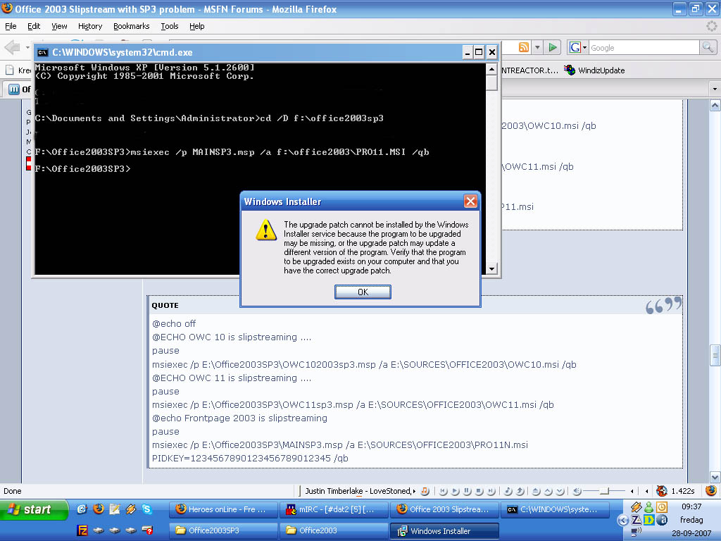 Trying to slipstream SP3 into Office 2003 - Microsoft Office - MSFN