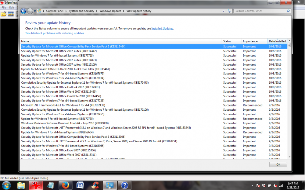 17-7-28 list of installed updates ends at 10-8-2016.png