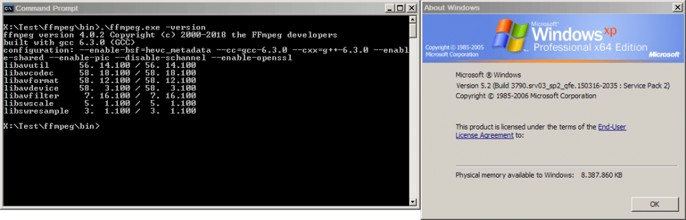 ffmpeg 4.0.2 64-bit on XP x64