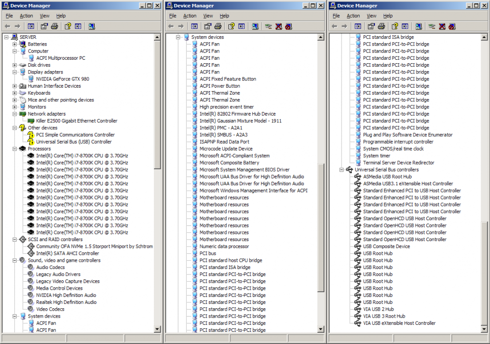 Xp on Z370 / Z170 MB, few devices with ! mark in device manager, help