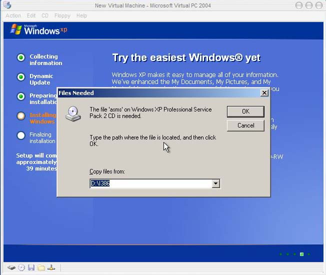 enregistrement manuel d'asms pour le paquet de service 2 de Windows XP